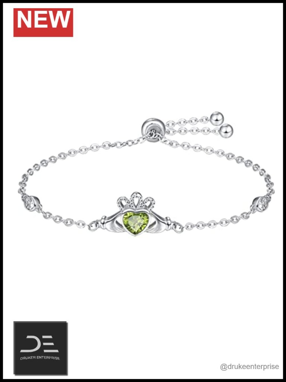 Sterling Silver Claddagh Bracelet Women Irish Jewelry Green Heart